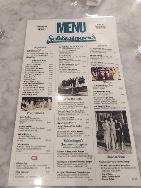 20231020 121708 - Schlesinger's Menu. I Got A Reuben Minus The Saurkraut